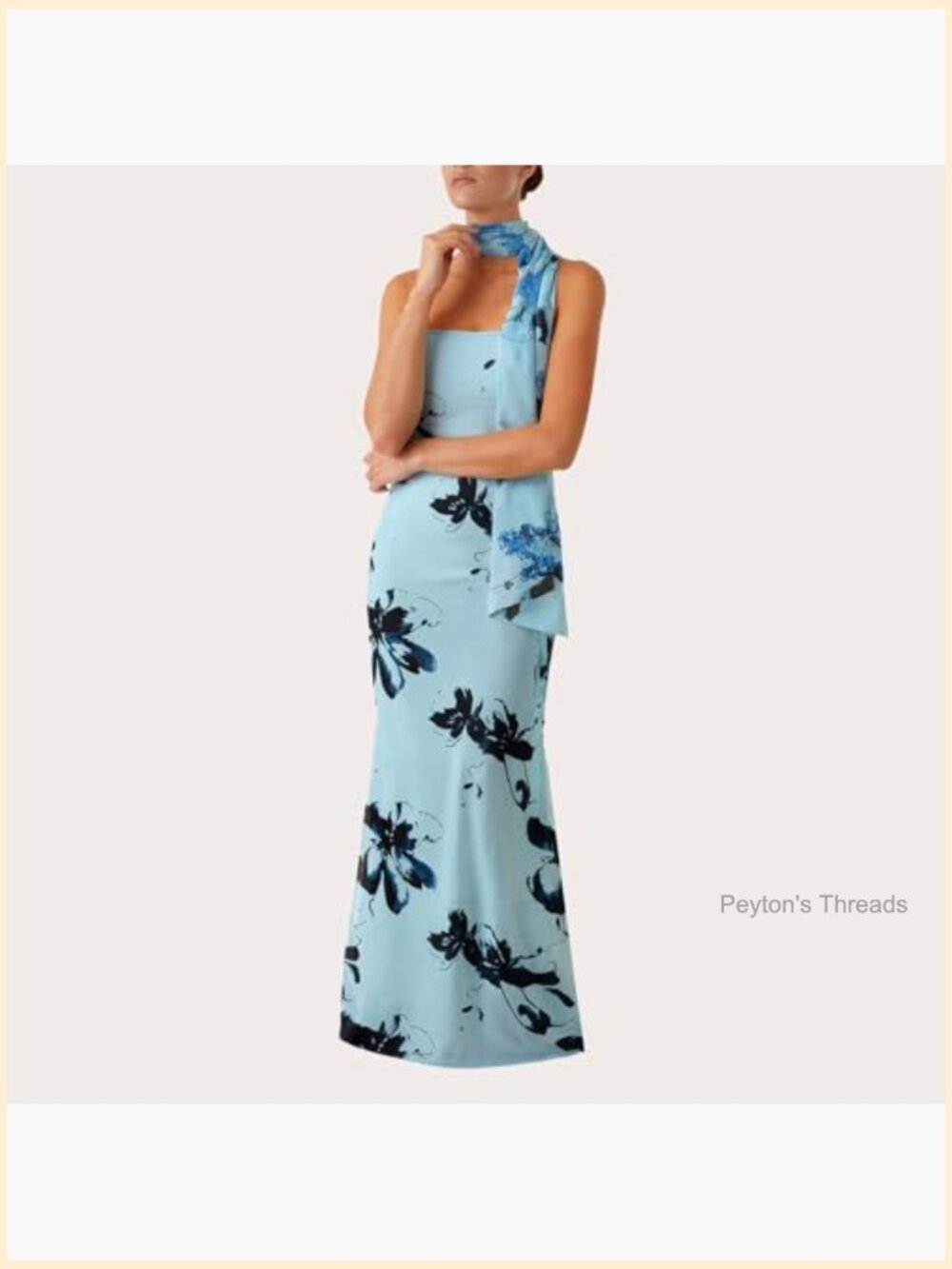 Strapless Bodycon Floral Maxi Dress with Scarf Mesh Layer Cocktail Party - Picture 3 of 7